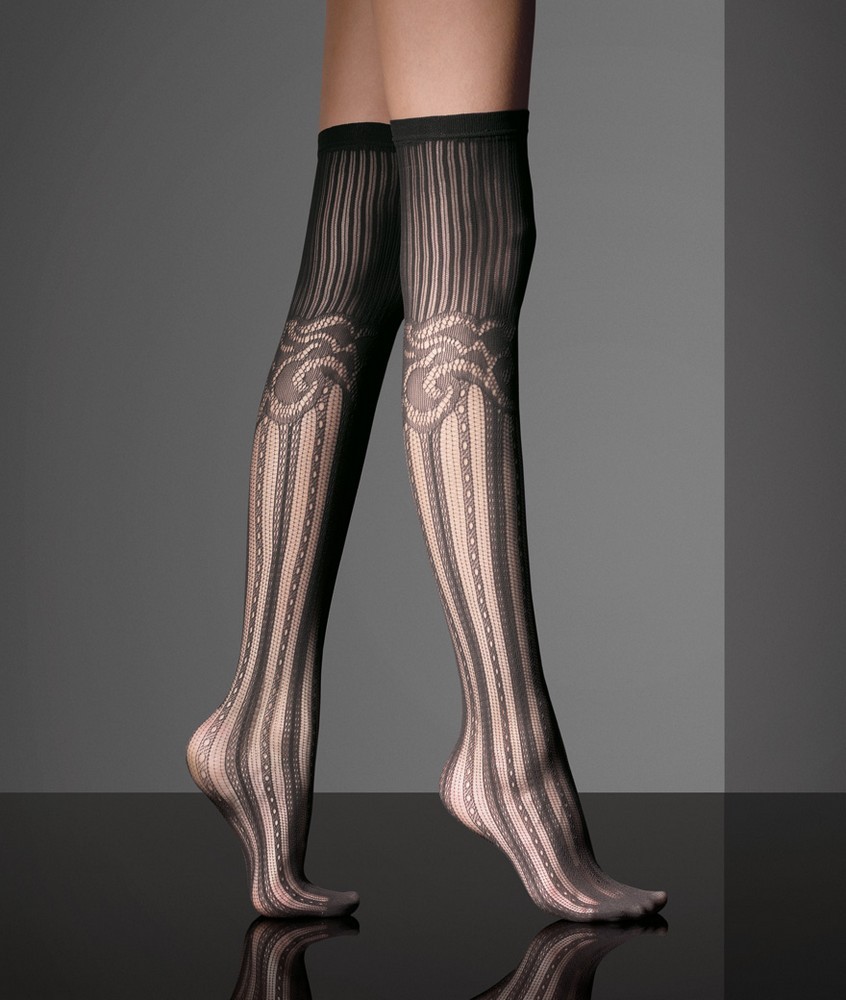 Колготки с имитацией чулок и готическим узором Sense купить со скидкой в секс шопе  Женское белье, одежда  Колготки, носки, гольфы